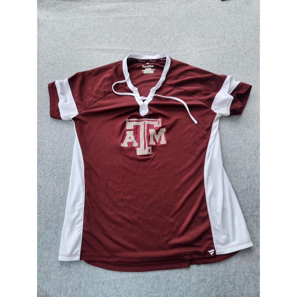 Texas A&M Aggies Shirt Womens XL Maroon White NCAA Football Lace Up V Neck Mesh